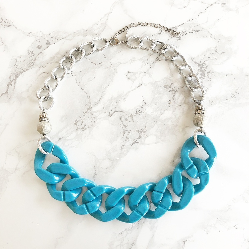 NY&CO Turquoise Silver Oversized Chain Link Statement Princess Necklace